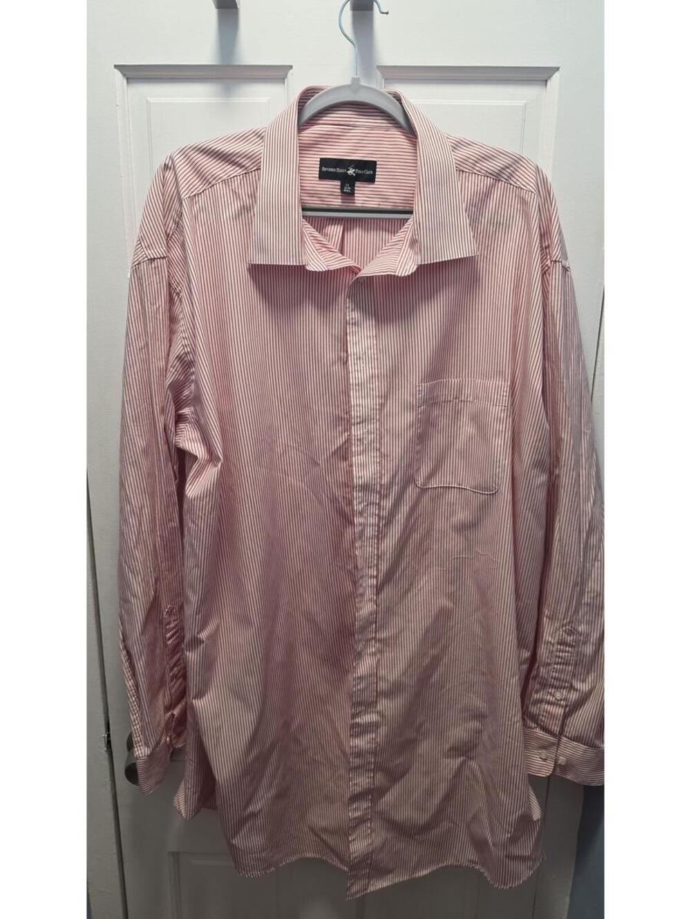 Beverly Hills Polo Club Pink/White Striped Long Sleeve Button Down Shirt 3XL